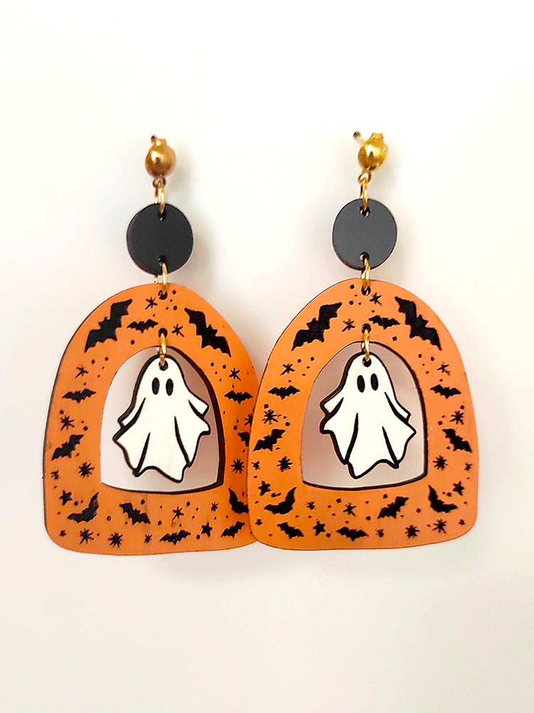 Women's Halloween Wooden Ghost Dangle Earrings