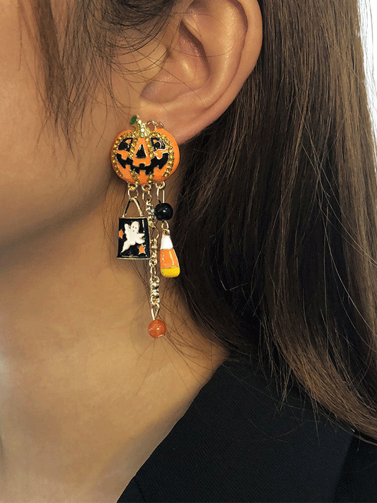 Women's Halloween Pumpkin Rhinestone Earrings