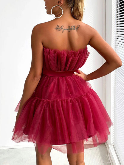 Women's Bow Decor Layered Tulle Cocktail Dress