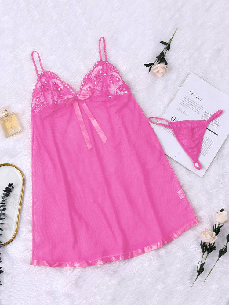 Sheer Mesh Bowknot Babydoll Set