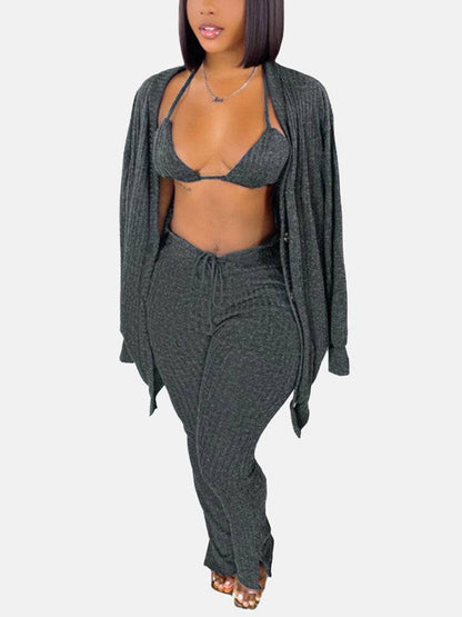 Cardigan Crop Tops & Pants 3 Piece Set