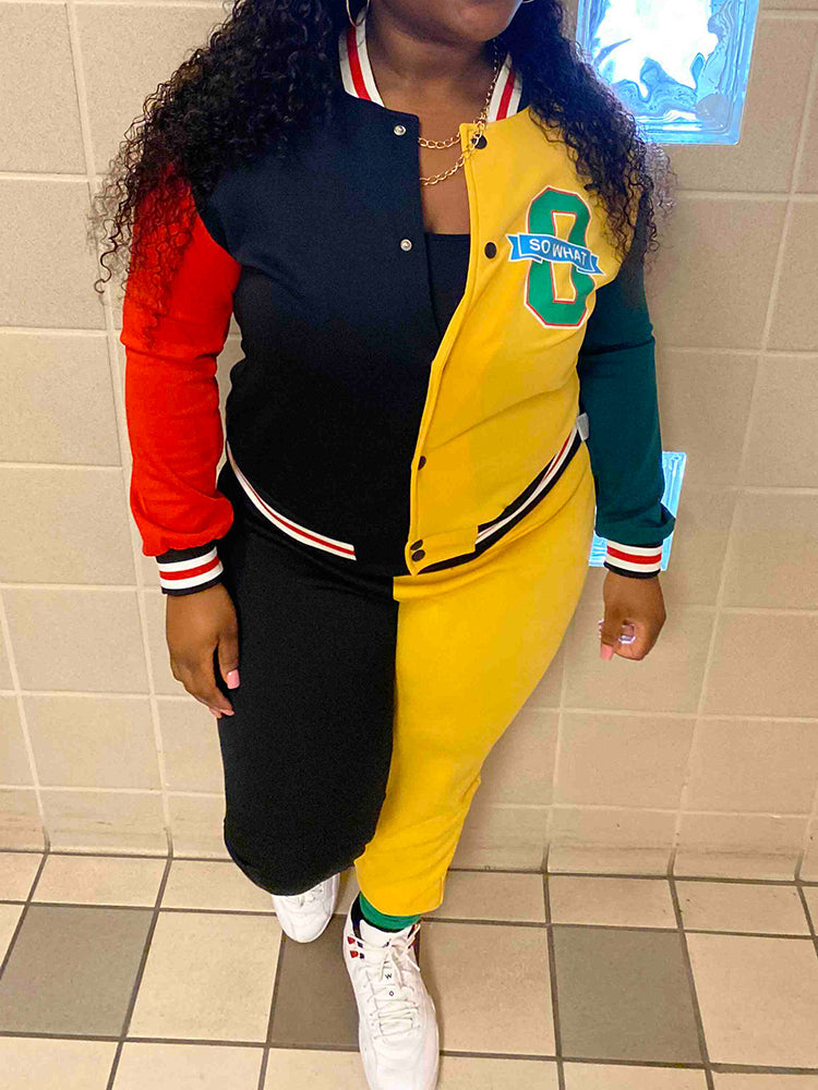 Color Block Baseball Jacket & Pants Set