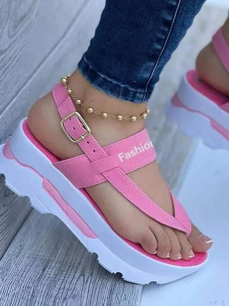 Letter Buckled Platform Sandals