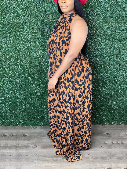 Leopard Halter Backless Jumpsuit