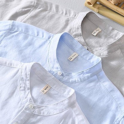 Men's Stand-Collar Cotton And Linen Thin Shirt