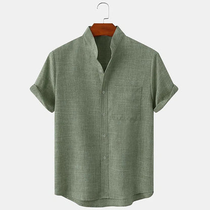 Men's Solid Color Linen Short Sleeve Lapel Shirt
