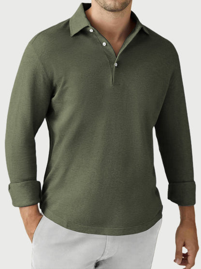 Men's Solid Color Casual Daily Wear Long-sleeved Polo Top