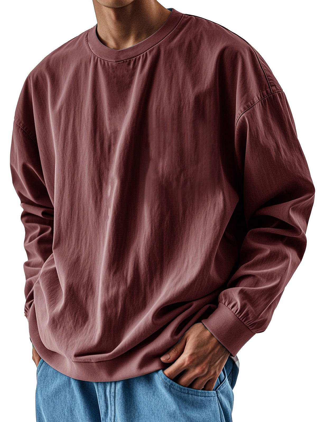 Men's Retro Fashion Pleated Round Neck Long Sleeve T-Shirt