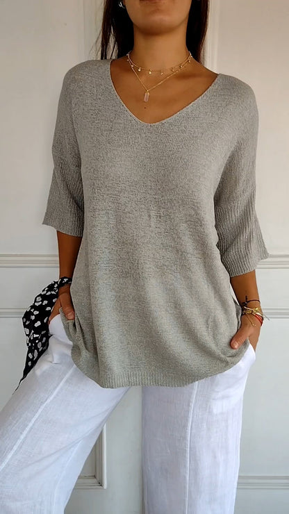 Women's Solid Color Knitted V-neck Top