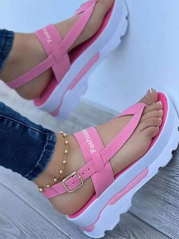 Letter Buckled Platform Sandals