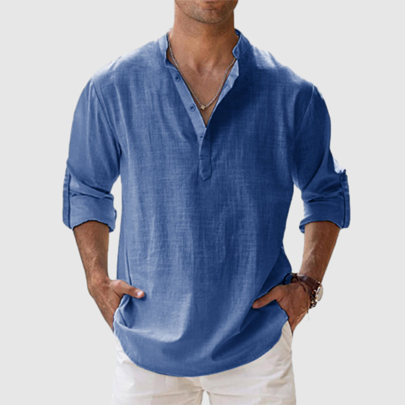 Men's Cotton Linen Casual Long Sleeve Shirt