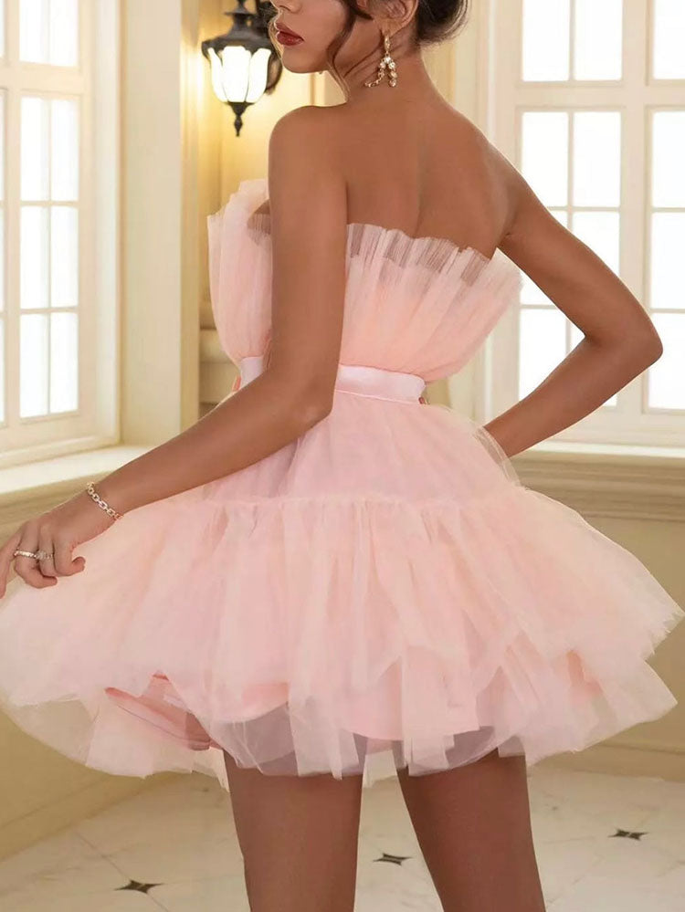 Women's Bow Decor Layered Tulle Cocktail Dress