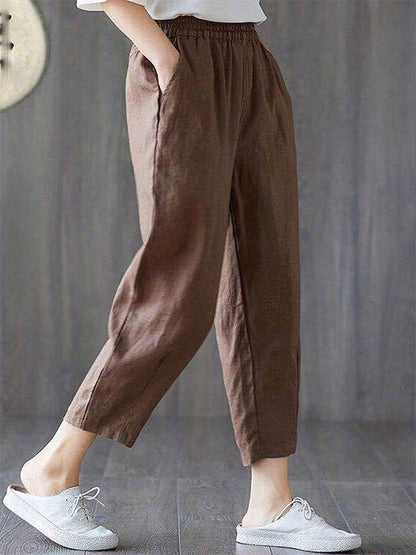 Women's Solid Color Cotton Linen Comfortable Casual Pants