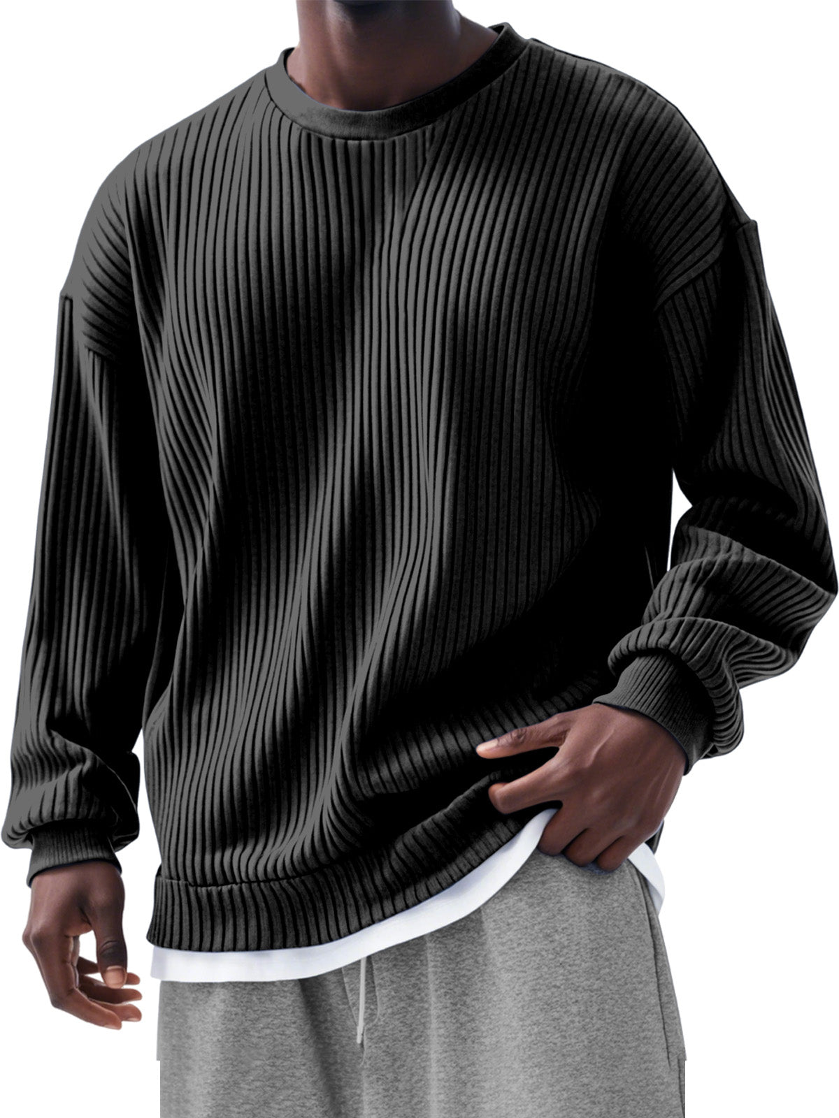 Men's Casual Solid Color Pit Long Sleeve T-Shirt