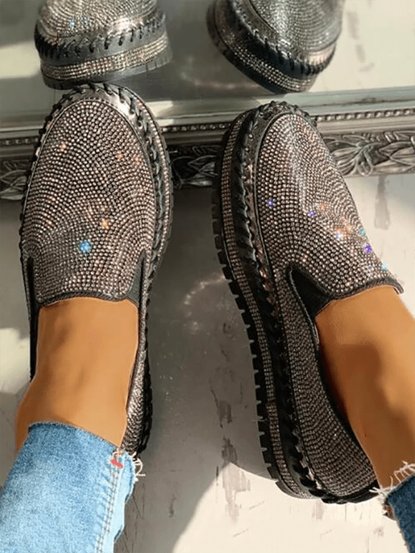 Rhinestone Platform Slip On Shoes