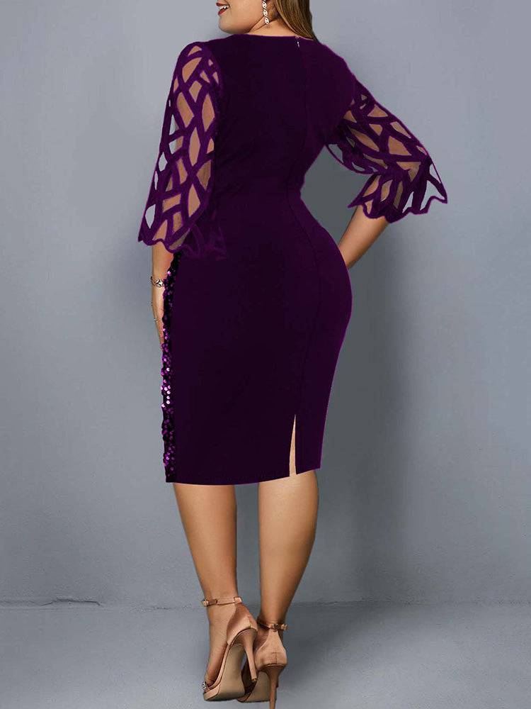 Women's Sequin Embellish Quarter Sleeve Dress