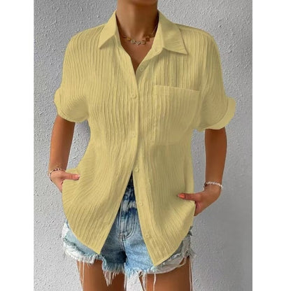 Shirt Collar Casual Buttoned Loose Blouse