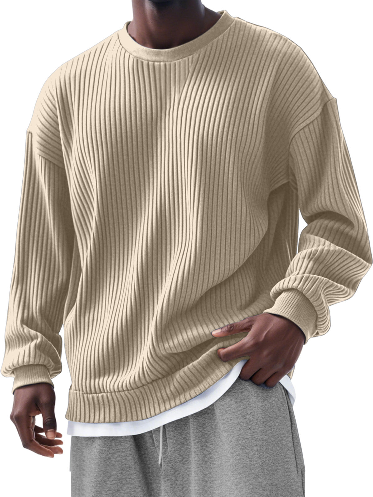 Men's Casual Solid Color Pit Long Sleeve T-Shirt