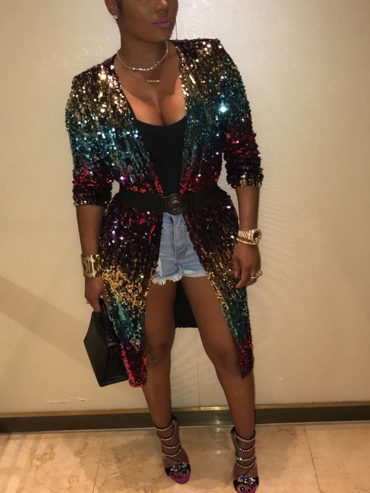 Women's Colourful Sequin Open Front Cardigan