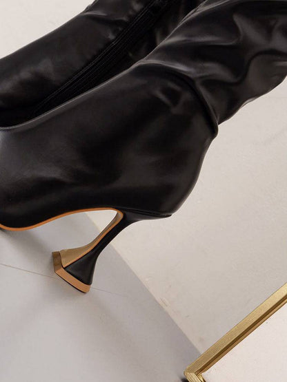 Pointed Toe Sculptural Heeled Over The Knee Boots