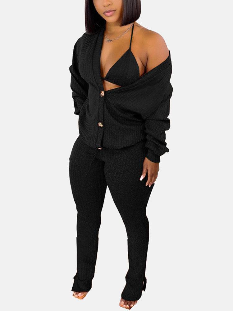 Cardigan Crop Tops & Pants 3 Piece Set