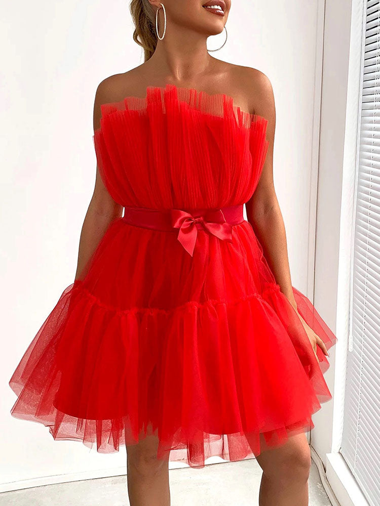 Women's Bow Decor Layered Tulle Cocktail Dress