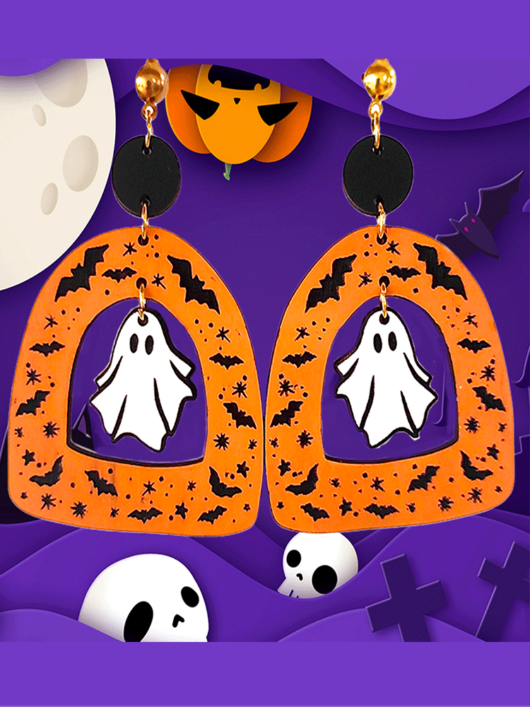 Women's Halloween Wooden Ghost Dangle Earrings
