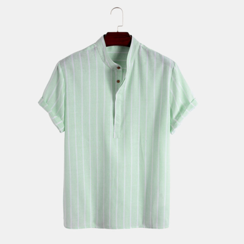 Men's Half Button Casual Striped Office Shirt