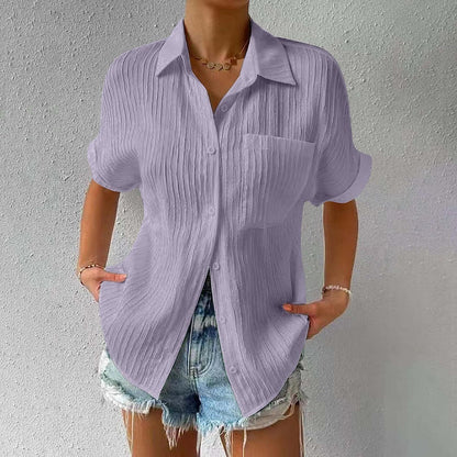 Shirt Collar Casual Buttoned Loose Blouse