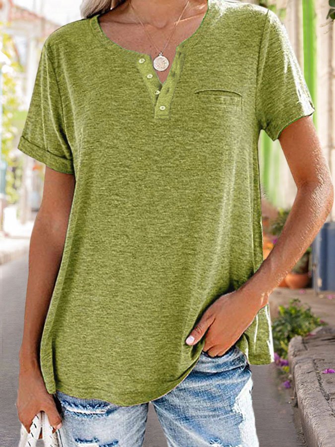 Fashion Solid Color Pocket Short Sleeve T-Shirt