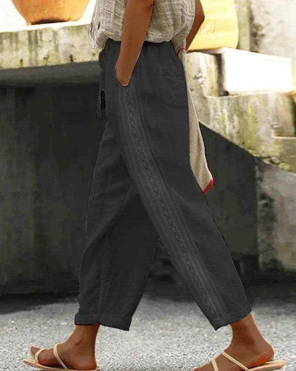 Casual wide leg cotton and linen loose trousers⭐