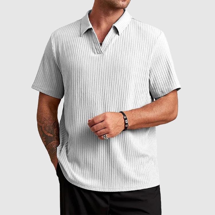 Men's Cotton Knit Striped Polo Shirt