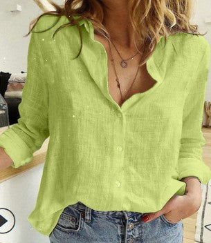 Casual Solid Button Shirt Collar Blouse