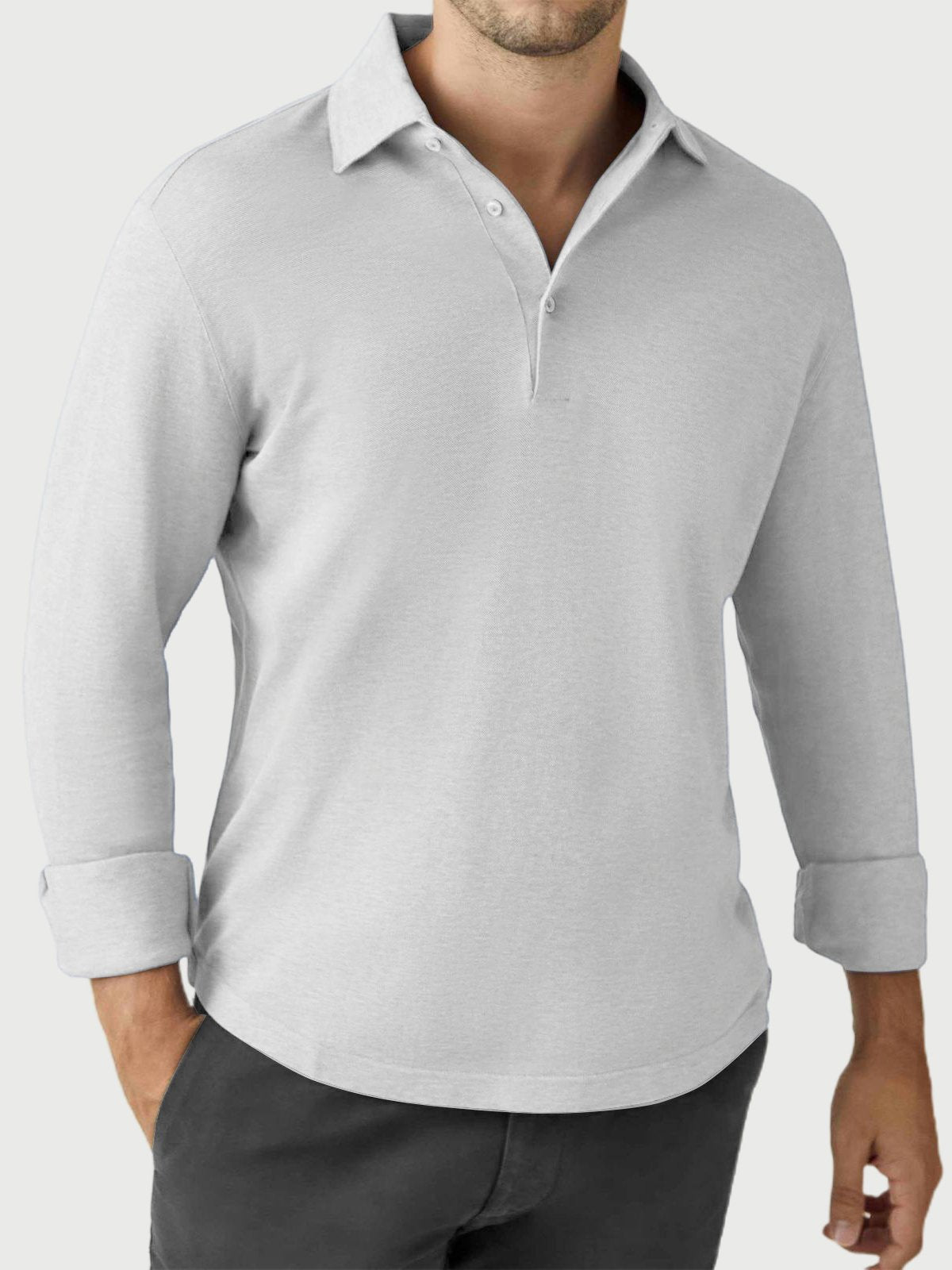 Men's Solid Color Casual Daily Wear Long-sleeved Polo Top