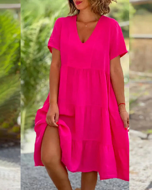 Summer New V-neck Large Swing Skirt Dress