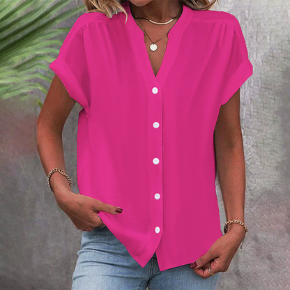 Ladies Shirt Button Print Short Sleeve Casual Top