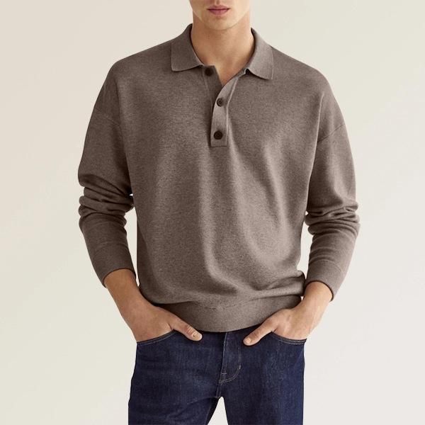 Men's fall long sleeve V-neck button casual top