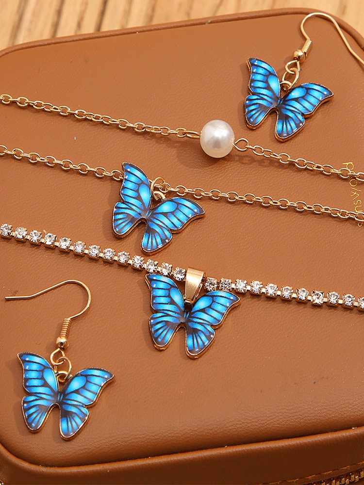 Women's 4 PC Blue Butterfly Jewelry