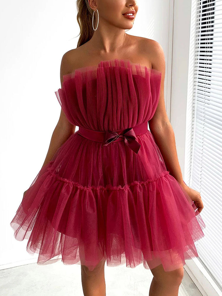 Women's Bow Decor Layered Tulle Cocktail Dress