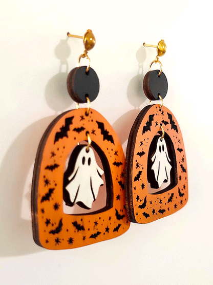Women's Halloween Wooden Ghost Dangle Earrings