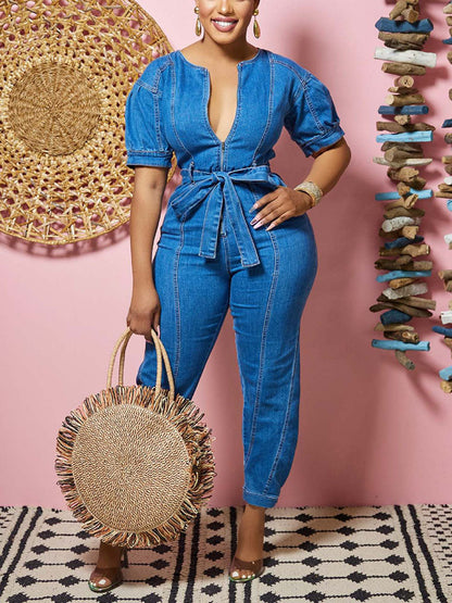 Denim Zipper Jumpsuit