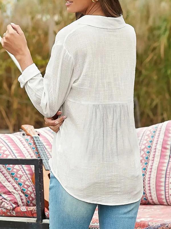 Women's Solid Color Textured Button Down Shirt