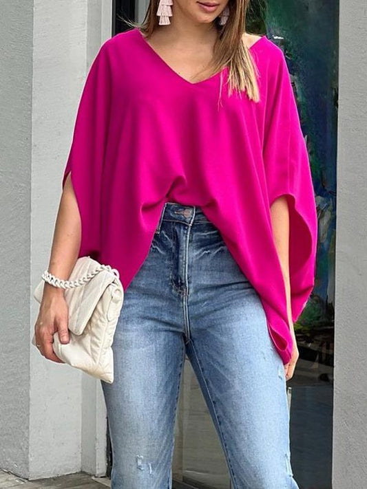 Women's V-neck Loose Bat Sleeve Top