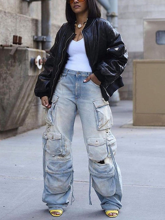 Ripped Pockets Cargo Jeans