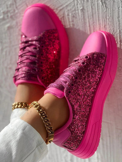 Glitter Shiny Lace Up Sneakers