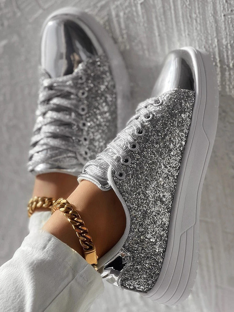 Glitter Shiny Lace Up Sneakers