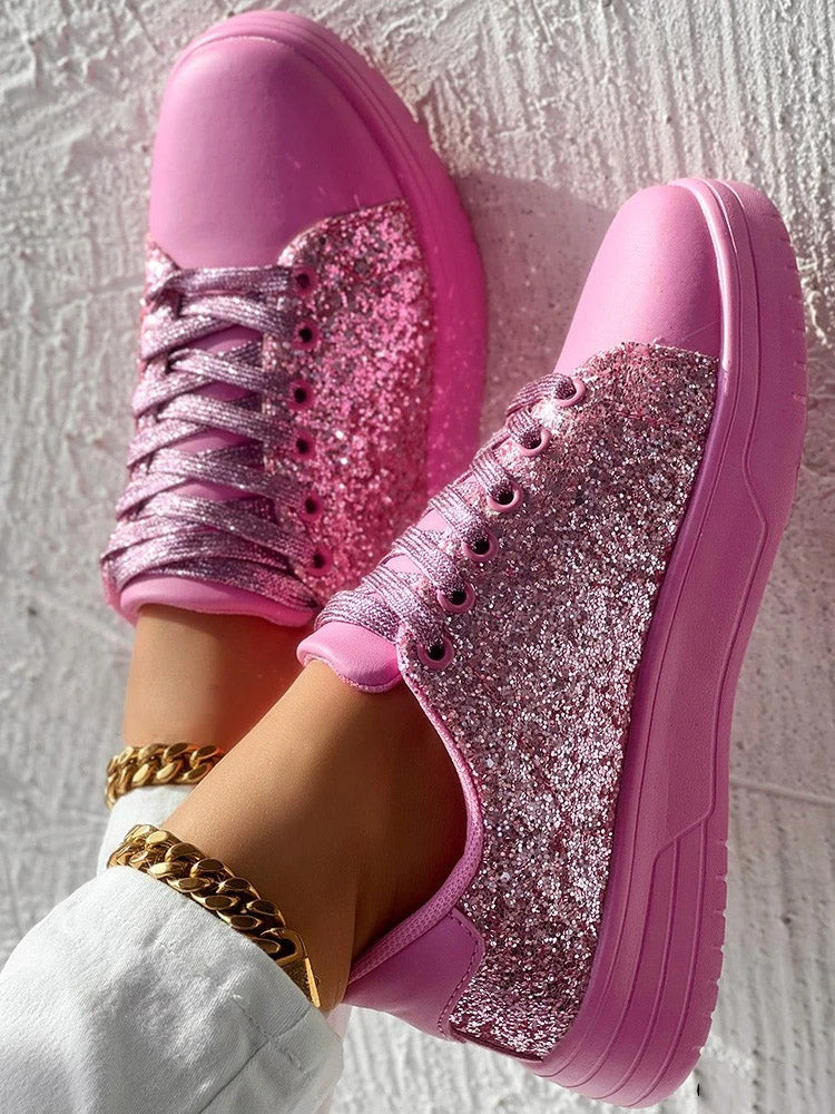 Glitter Shiny Lace Up Sneakers