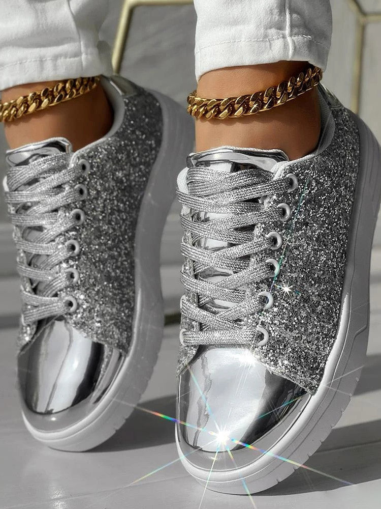 Glitter Shiny Lace Up Sneakers