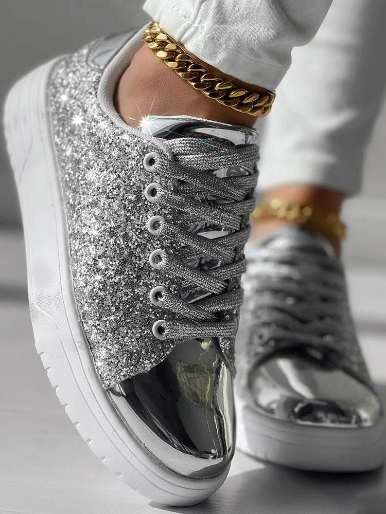 Glitter Shiny Lace Up Sneakers