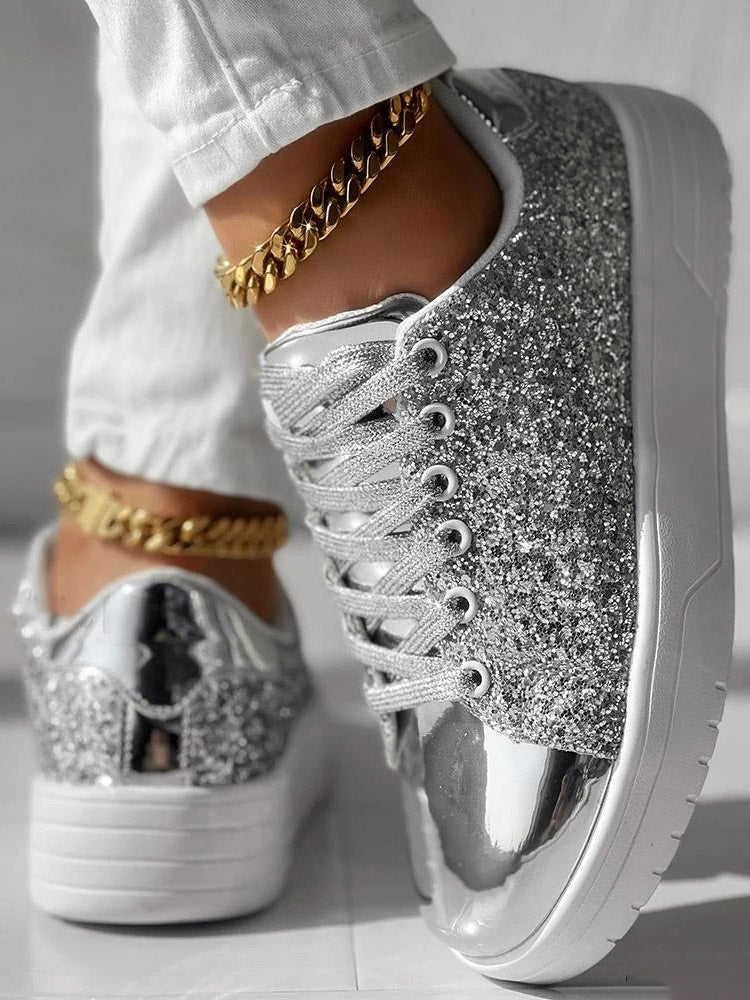 Glitter Shiny Lace Up Sneakers